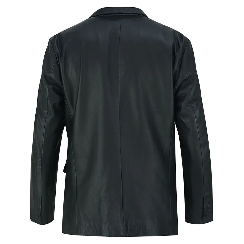 Mens Two Button Black Leather Blazer