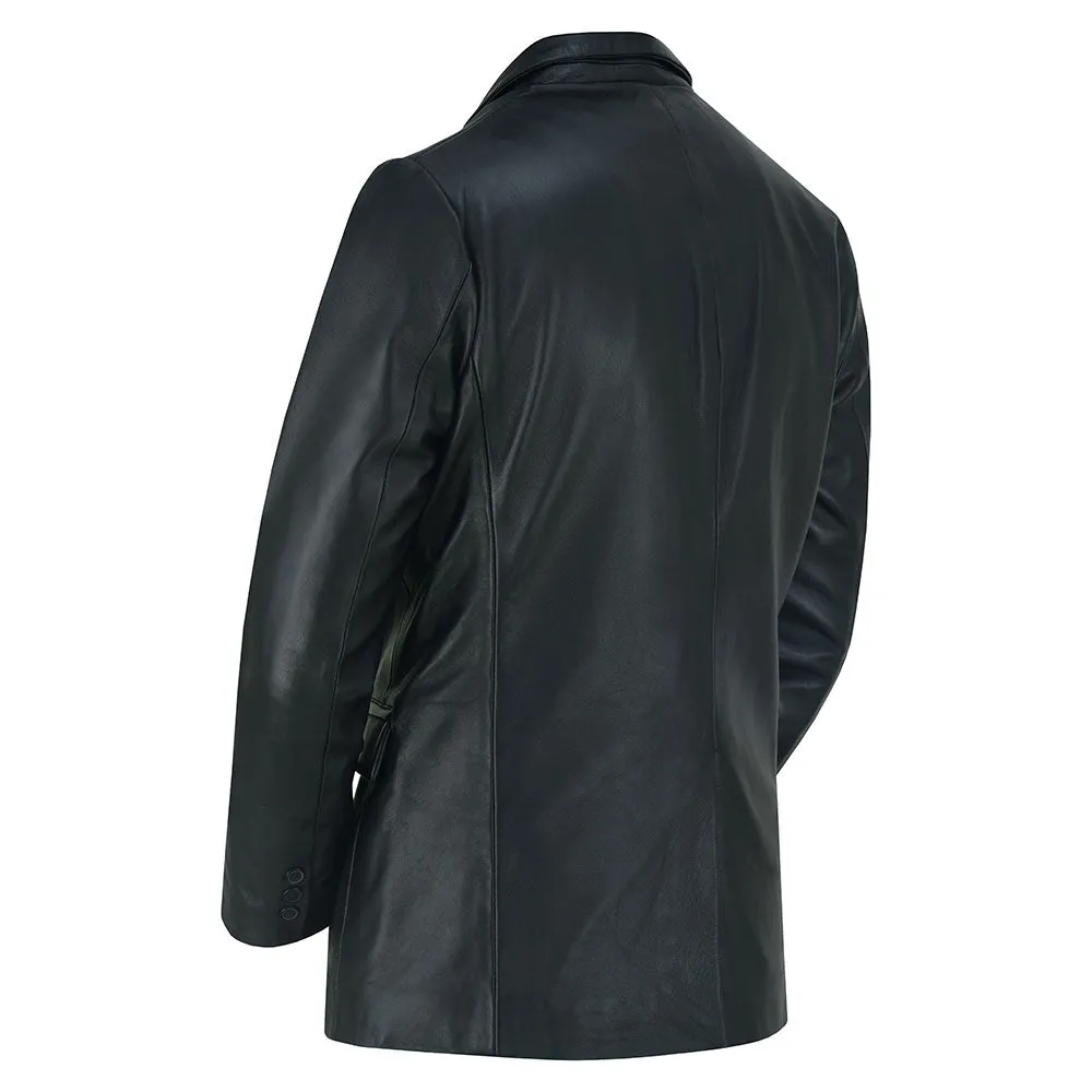 Mens Two Button Black Leather Blazer