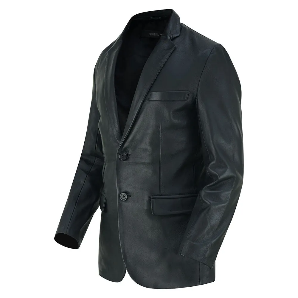 Mens Two Button Black Leather Blazer