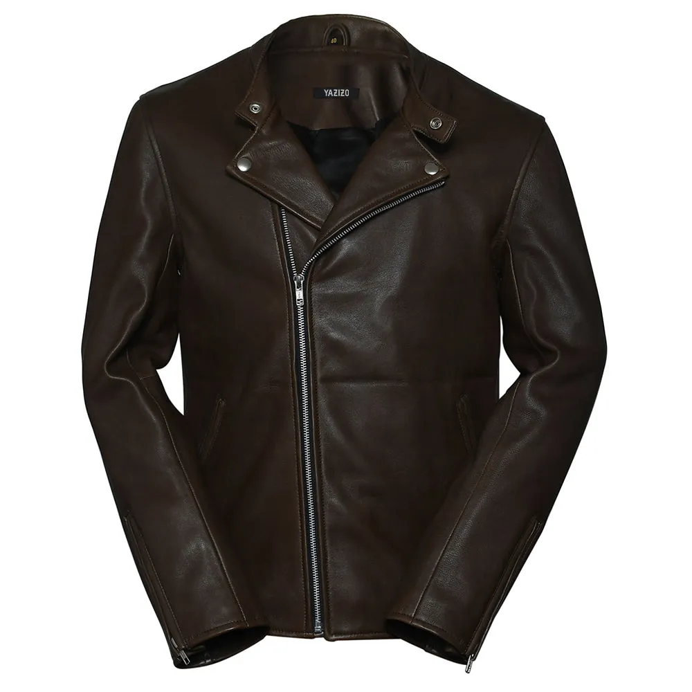 Motorcycle Mens Clan Racer Brown Leather Jacket