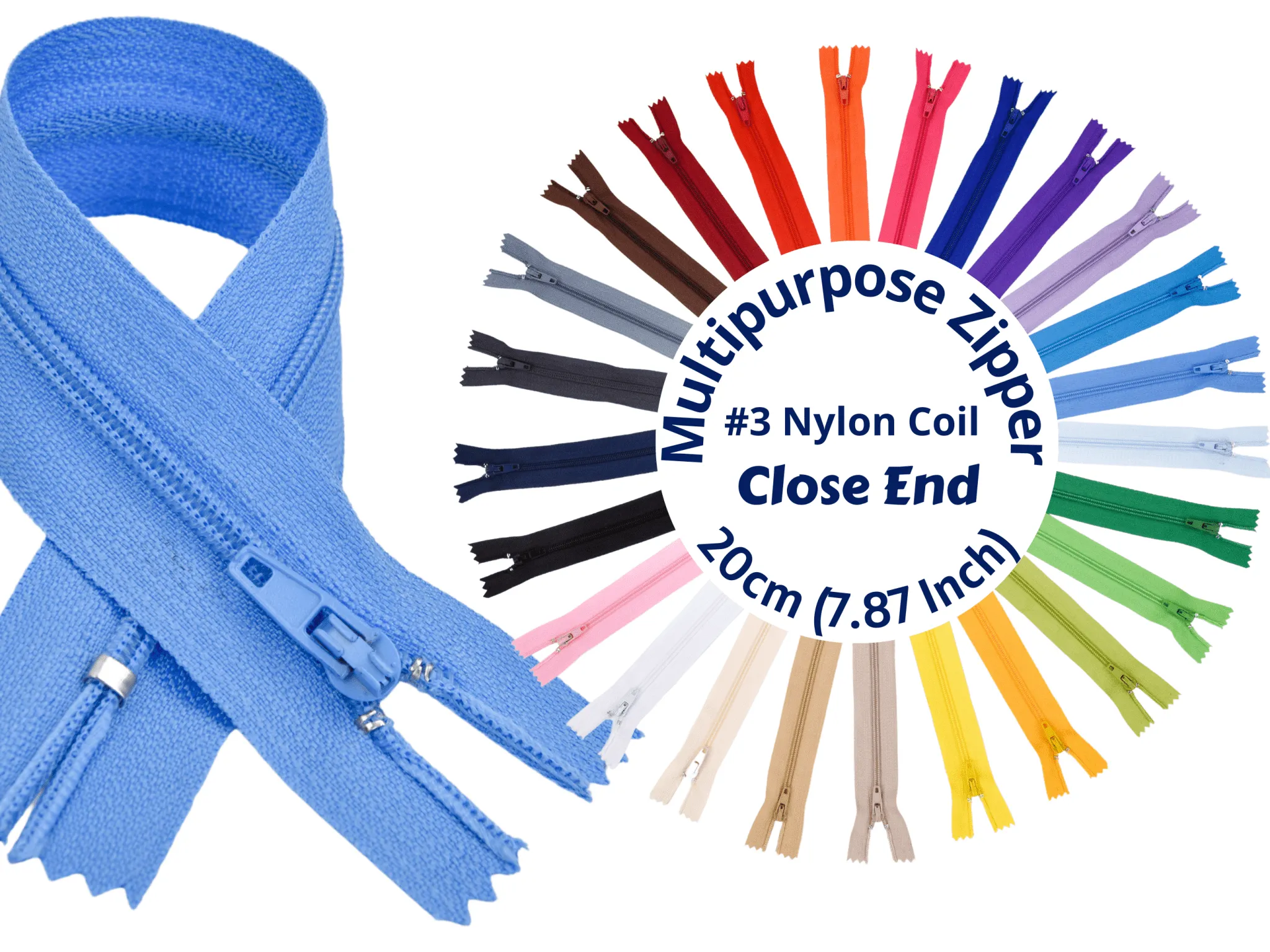 Multi Purpose Zippers 20 cm Close End