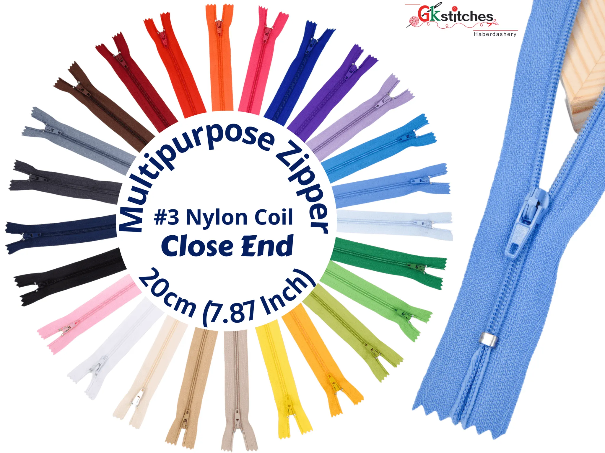 Multi Purpose Zippers 20 cm Close End