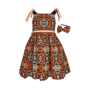 ORANGE STRAP ANKARA BALL DRESS WITH HAIRBOW