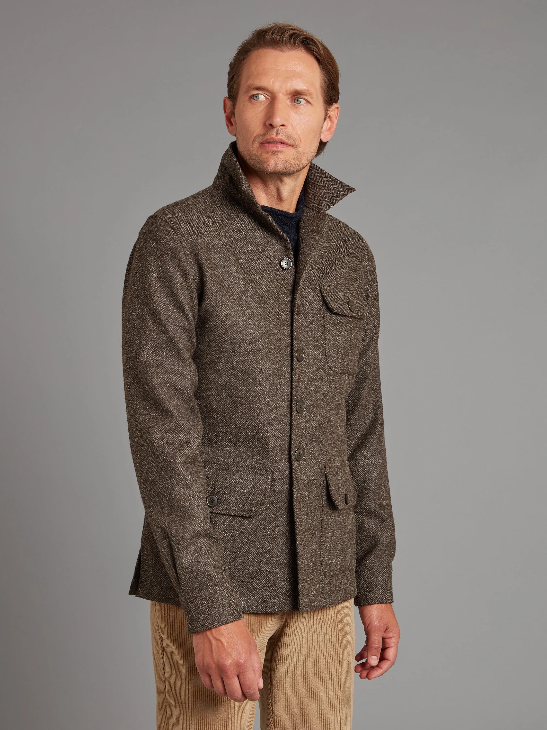 Overshirt - Brown Herringbone Tweed