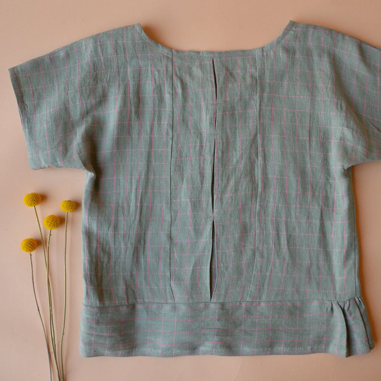 Pieces Top - 100% Linen - Sage Pink Check (Women S-L)