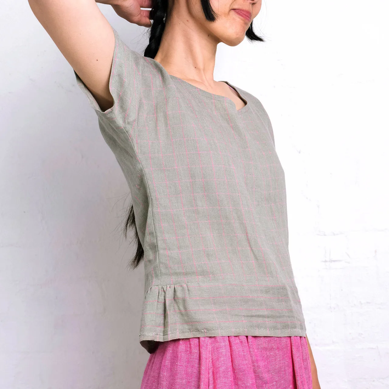 Pieces Top - 100% Linen - Sage Pink Check (Women S-L)