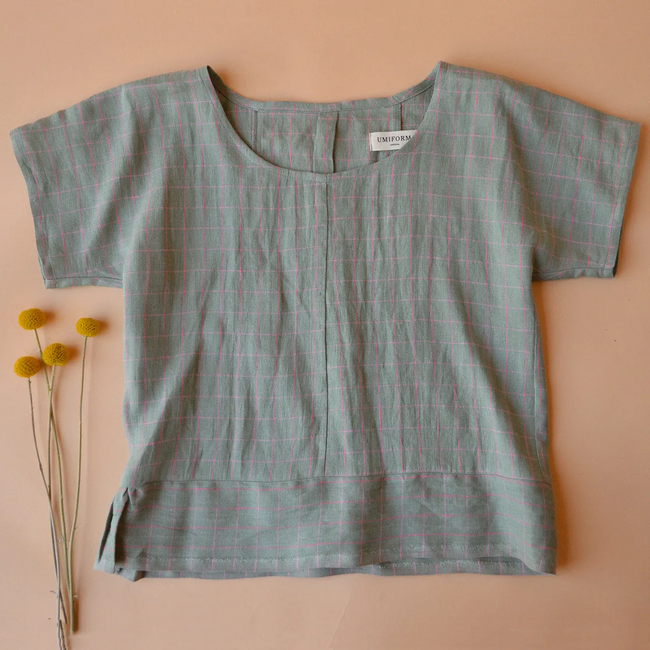 Pieces Top - 100% Linen - Sage Pink Check (Women S-L)