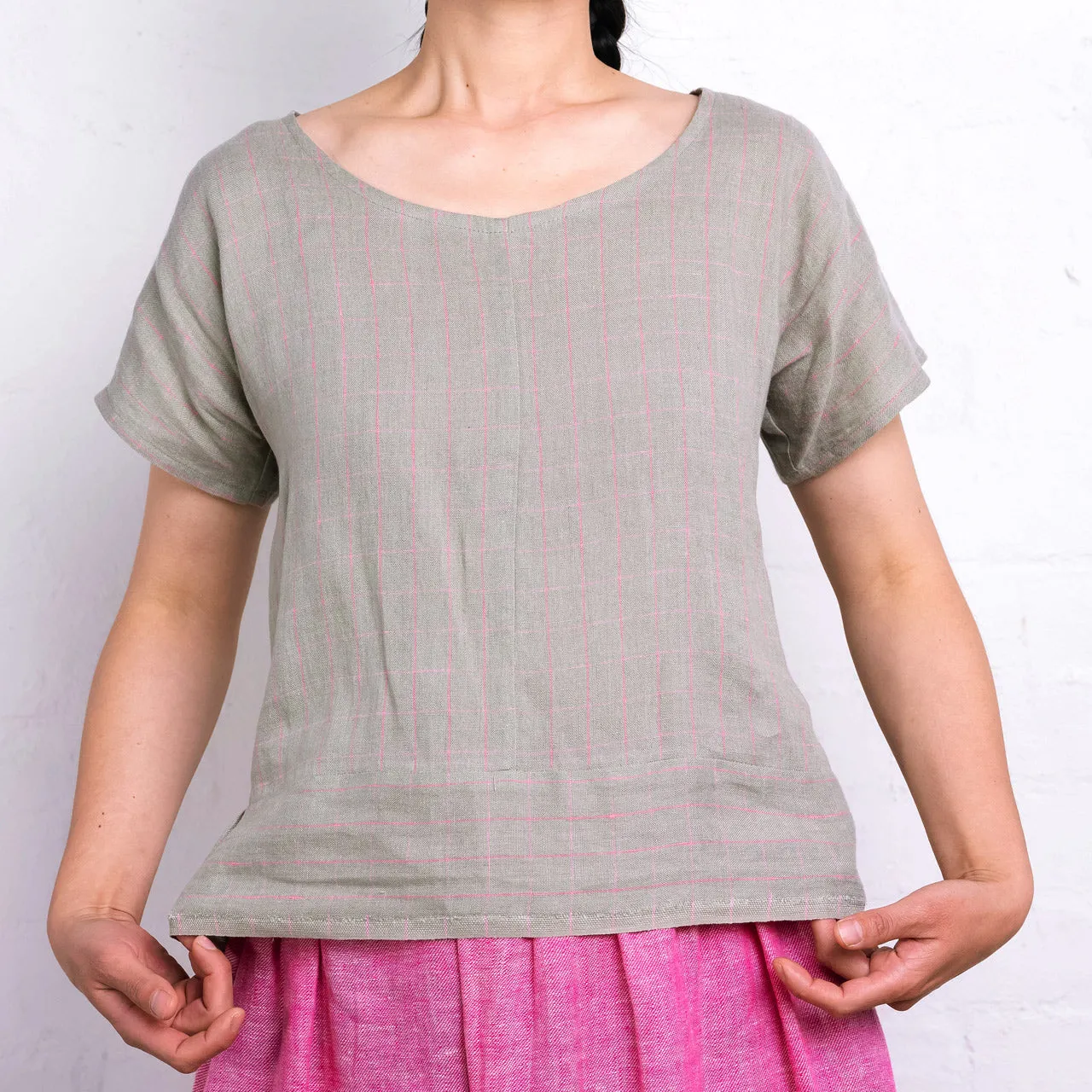 Pieces Top - 100% Linen - Sage Pink Check (Women S-L)