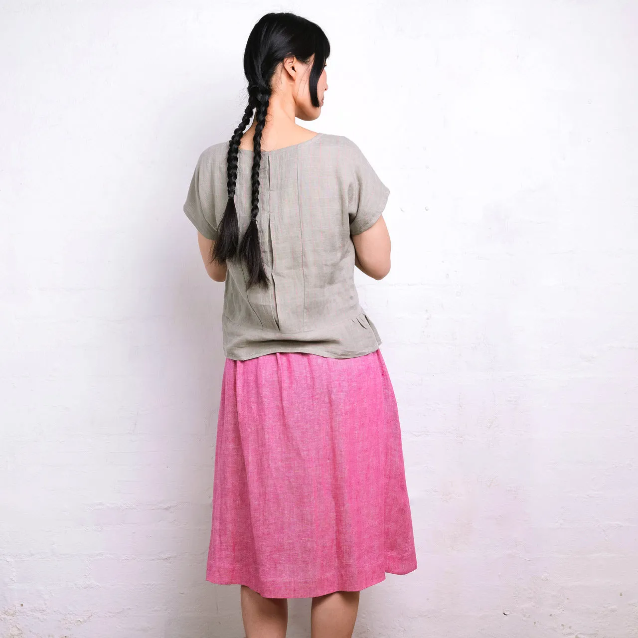 Pieces Top - 100% Linen - Sage Pink Check (Women S-L)