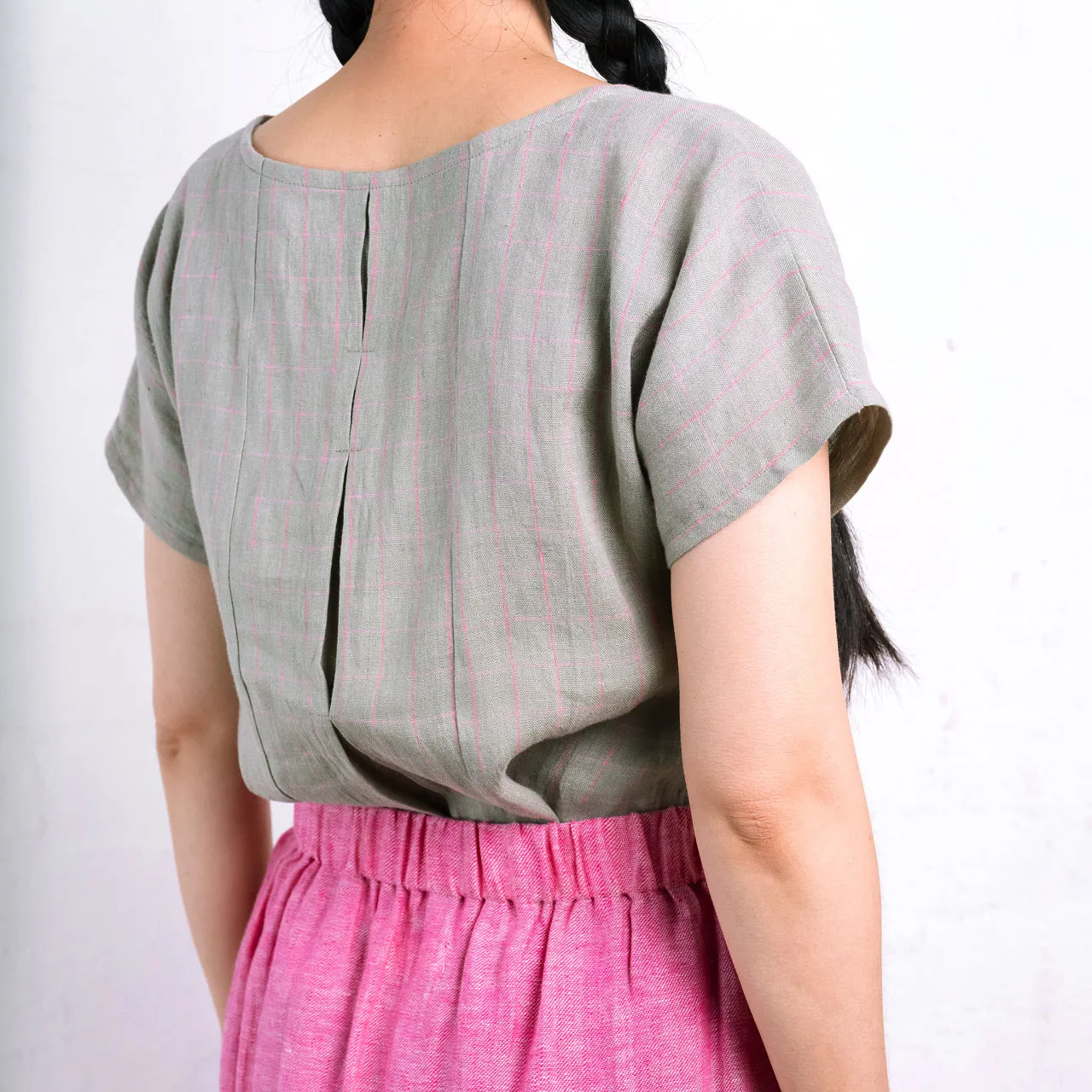 Pieces Top - 100% Linen - Sage Pink Check (Women S-L)