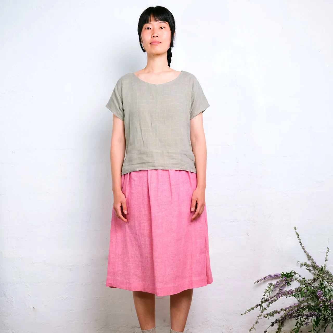 Pieces Top - 100% Linen - Sage Pink Check (Women S-L)