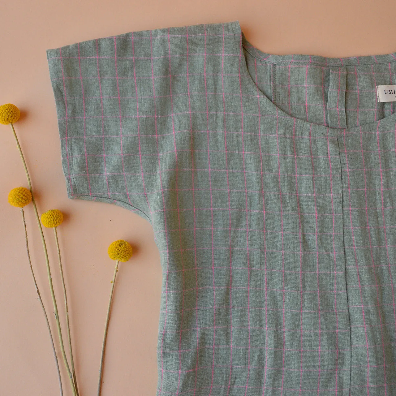 Pieces Top - 100% Linen - Sage Pink Check (Women S-L)