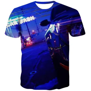 Racing Car T-shirt Men Metal Tshirts Cool City T-shirts Graphic Gray T-shirts 3d Retro Tshirts Novelty