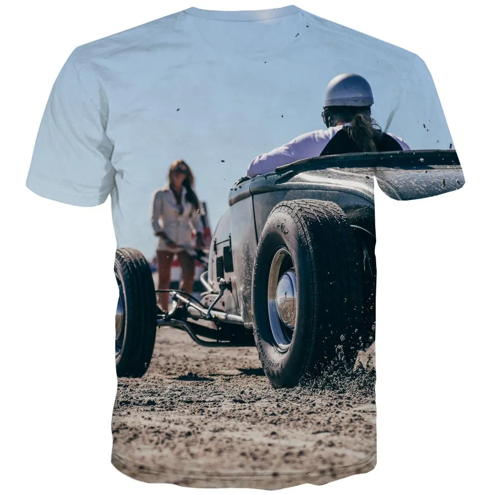 Racing Car T shirts Men Metal Tshirts Cool City Tshirts Casual Gray Shirt Print Retro Tshirt Anime