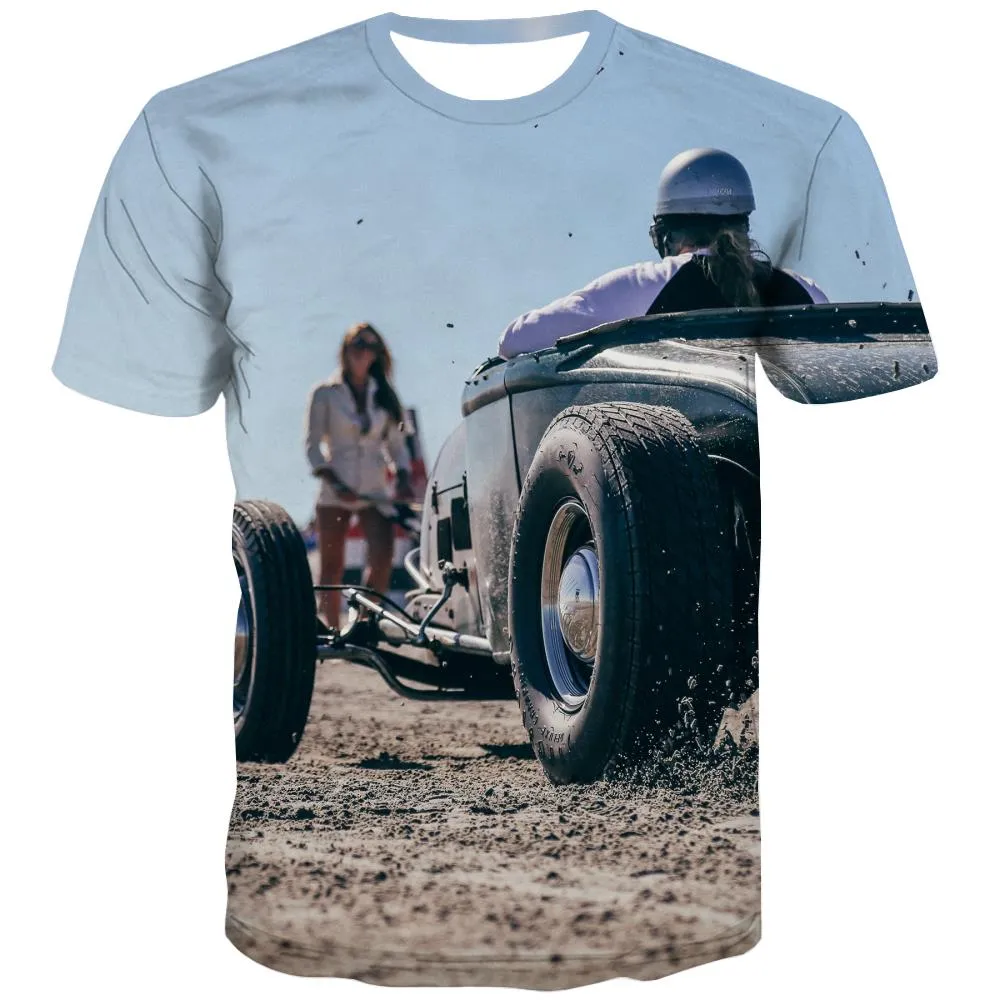 Racing Car T shirts Men Metal Tshirts Cool City Tshirts Casual Gray Shirt Print Retro Tshirt Anime