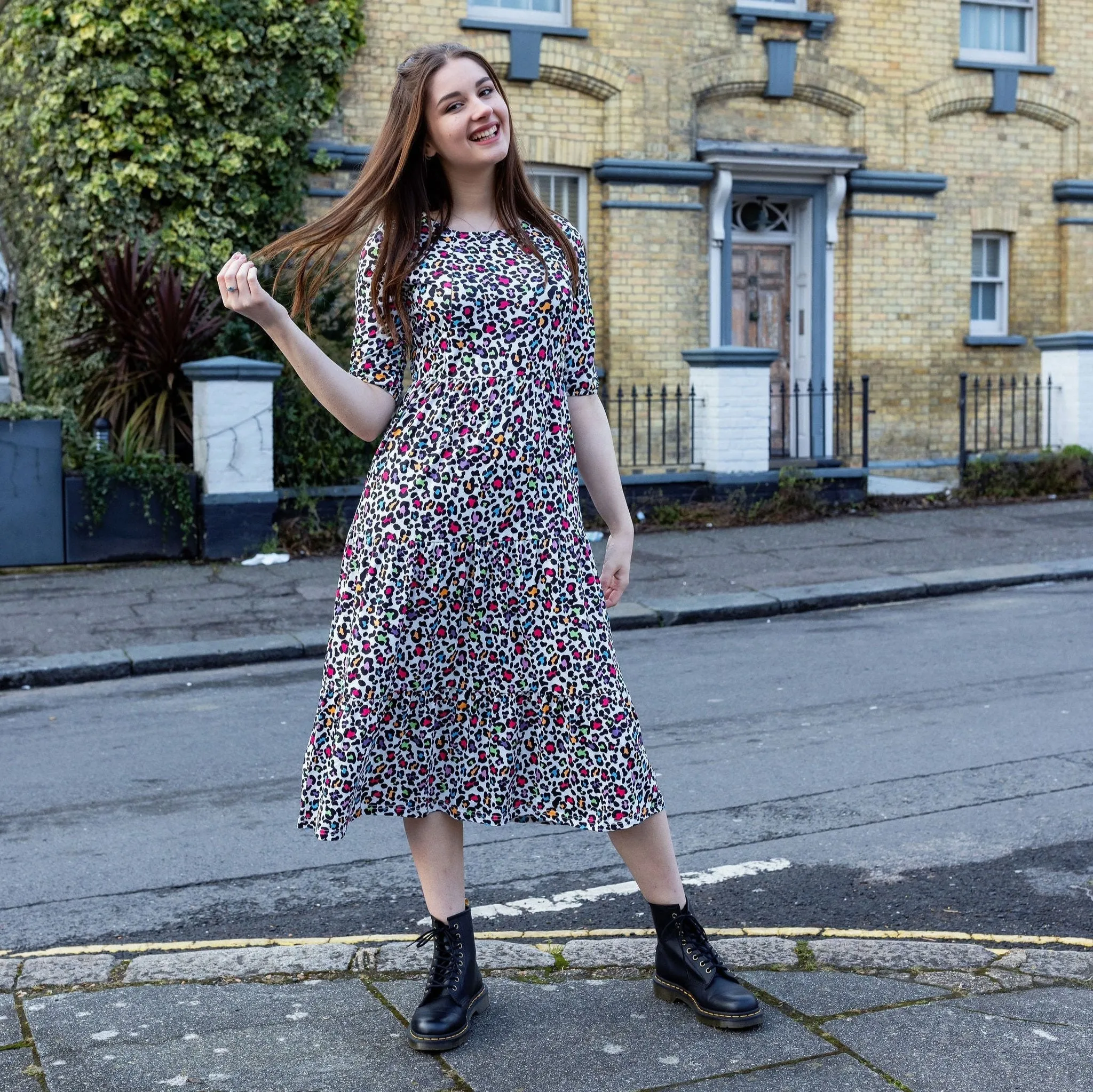 Rainbow Leopard Midi Breastfeeding Dress