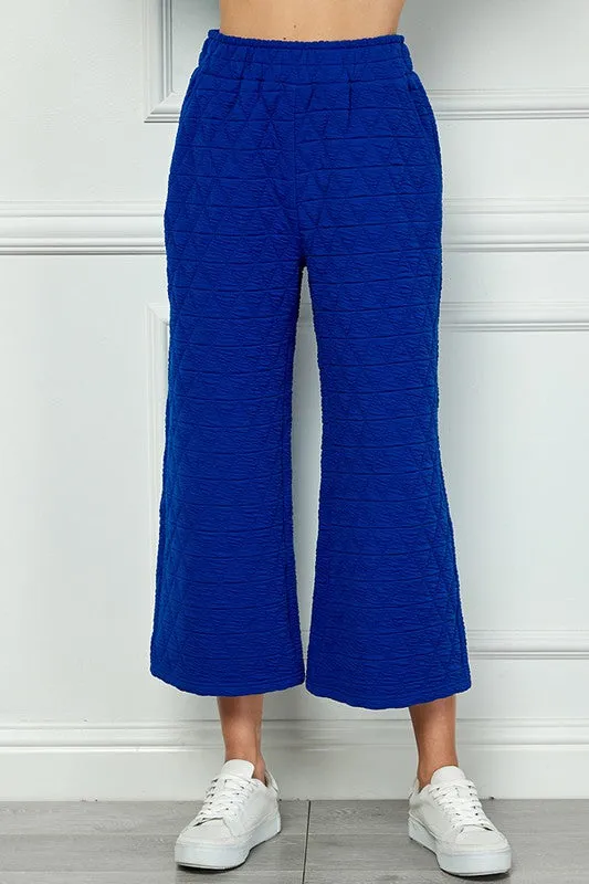 Royal Blue Quilted Cropped Wide Pants