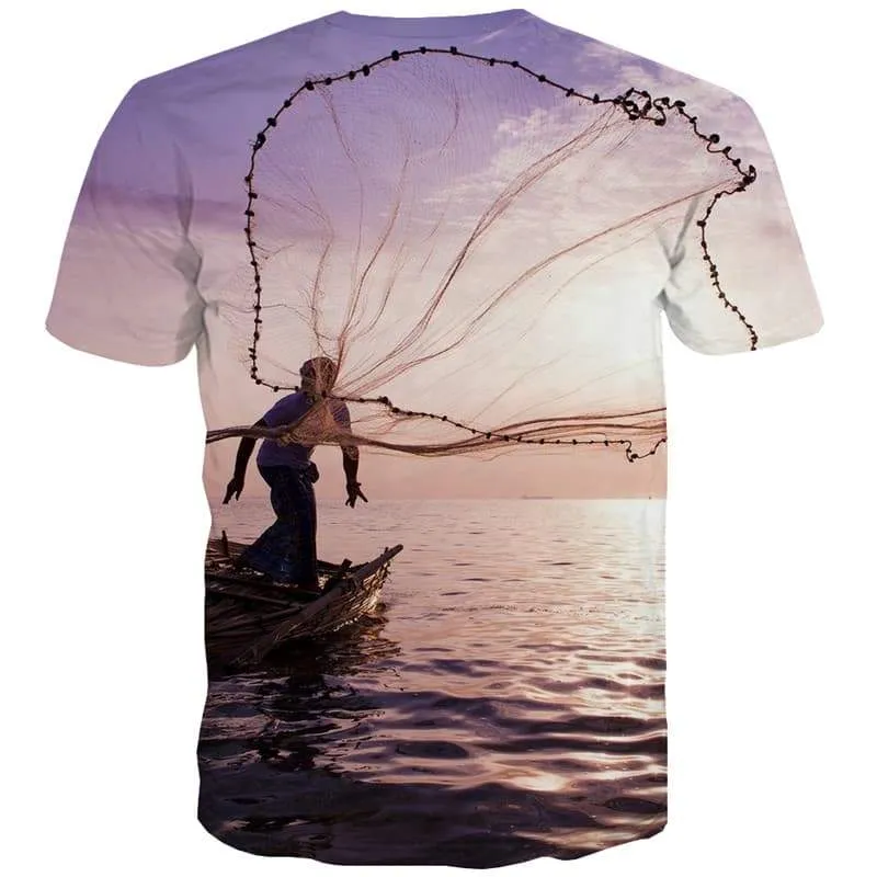 Sea T-shirt Men Fishermen Tshirt Anime Sunset Shirt Print Harajuku T-shirts 3d