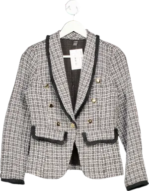 SHEIN Black and White Tweed Double Breasted Blazer UK M