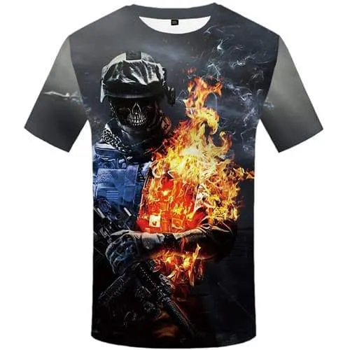 Skull T-shirt Men Flame T-shirts 3d Military Shirt Print Metal Tshirt Anime Cosplay Tshirts Novelty Short Sleeve T shirts Unisex