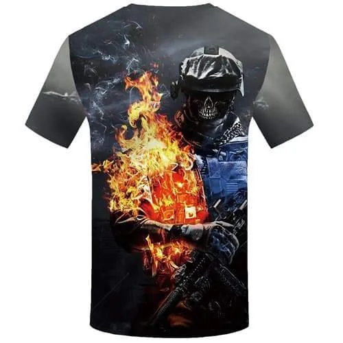 Skull T-shirt Men Flame T-shirts 3d Military Shirt Print Metal Tshirt Anime Cosplay Tshirts Novelty Short Sleeve T shirts Unisex