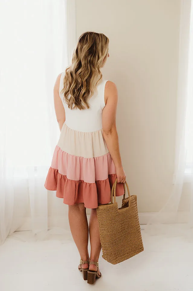 Sleeveless Colorblock Tiered Dress