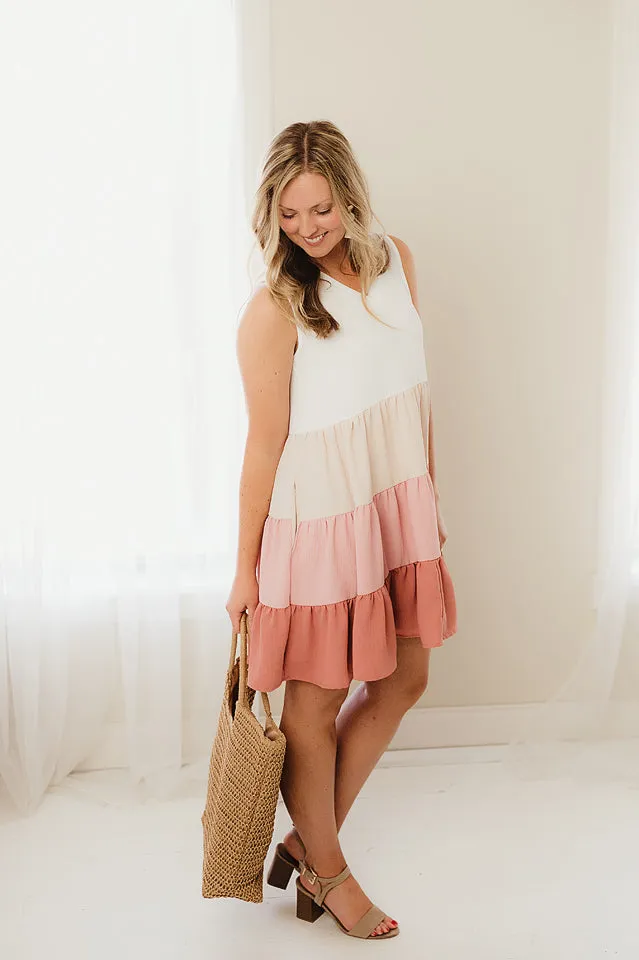 Sleeveless Colorblock Tiered Dress