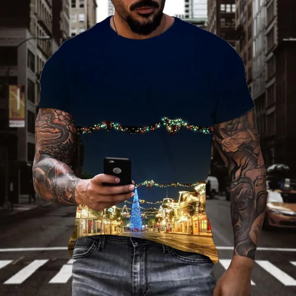 street lighting t shirt festival Casual shirt 3D men Christmas art costume Cool