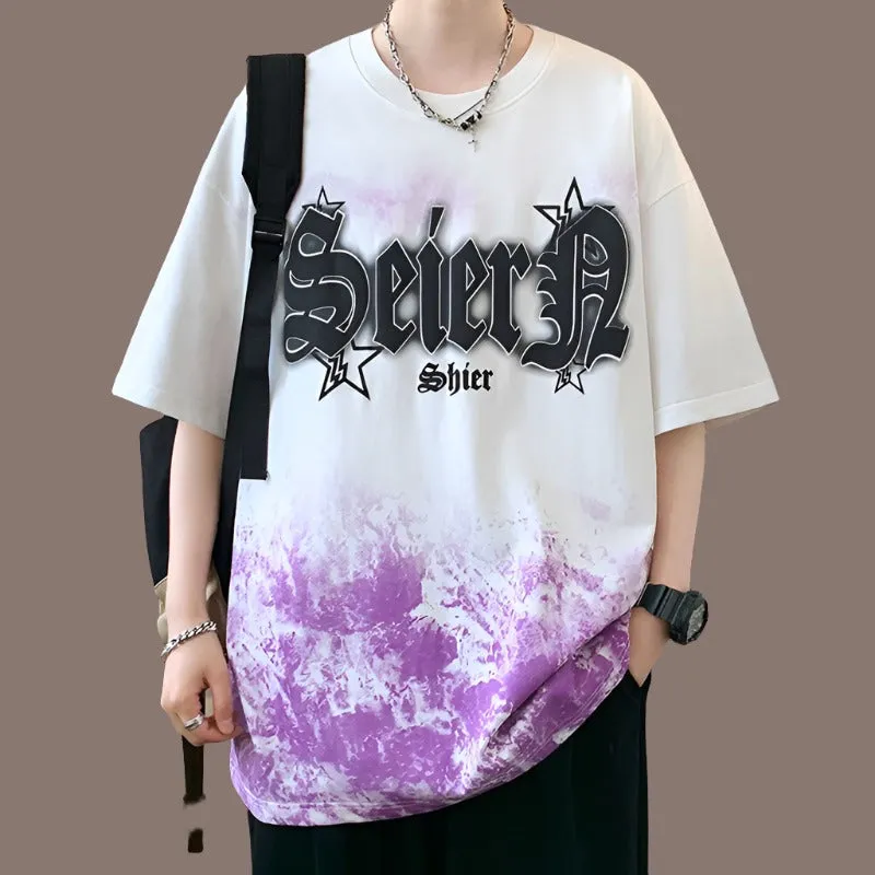 Summer gradient print half-sleeved t-shirt unisex loose tops