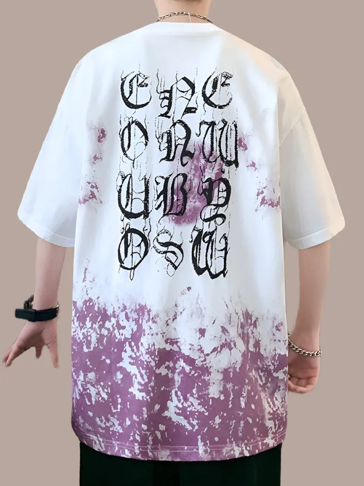 Summer gradient print half-sleeved t-shirt unisex loose tops