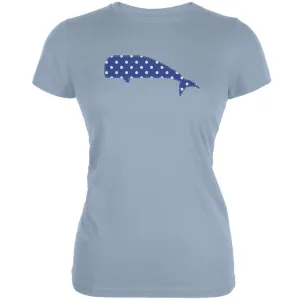 Summer - Whale Faux Stitched Light Blue Juniors Soft T-Shirt