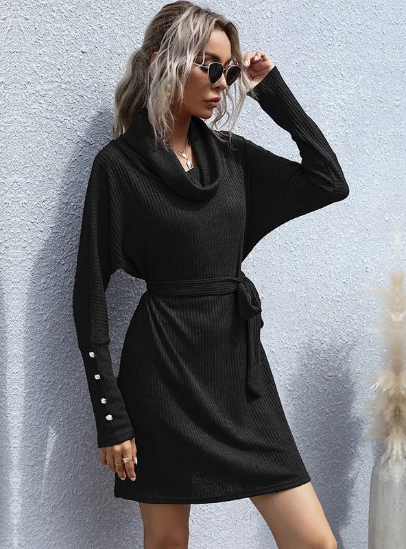 TastyHottie - STYLISH PILE-COLLAR LONG SLEEVE SWEATER DRESS