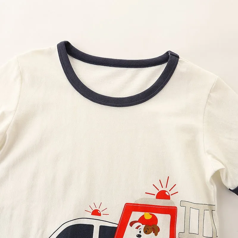 Toddler/Kid Boy's Fire Engine Print Design Tee with Shorts Set