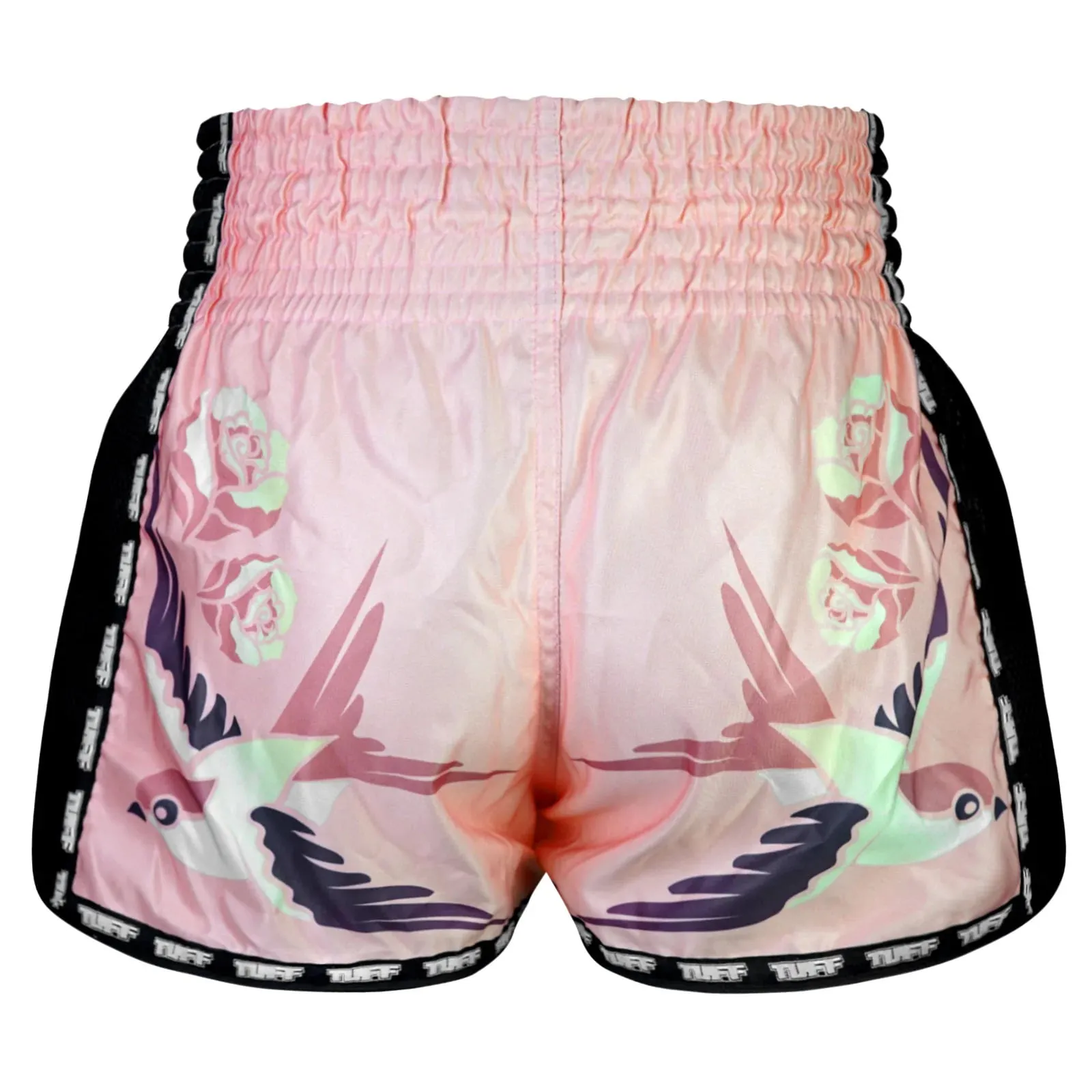 TUFF New Retro Style Shorts - Pink Birds With Roses