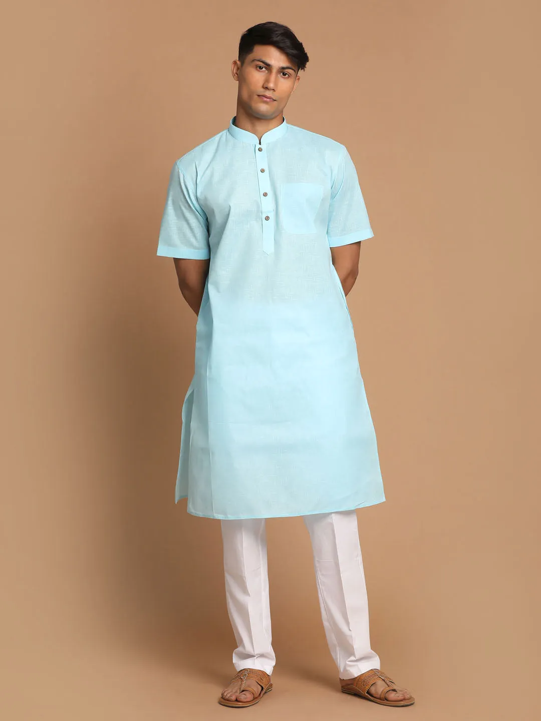 Vastramay Men's Blue Solid Kurta with Pyjama