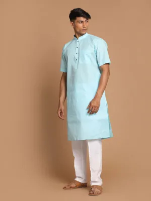 Vastramay Men's Blue Solid Kurta with Pyjama