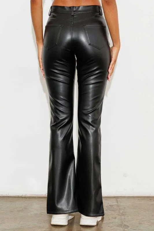 Vegan Leather Front Slit Bootcut Pants