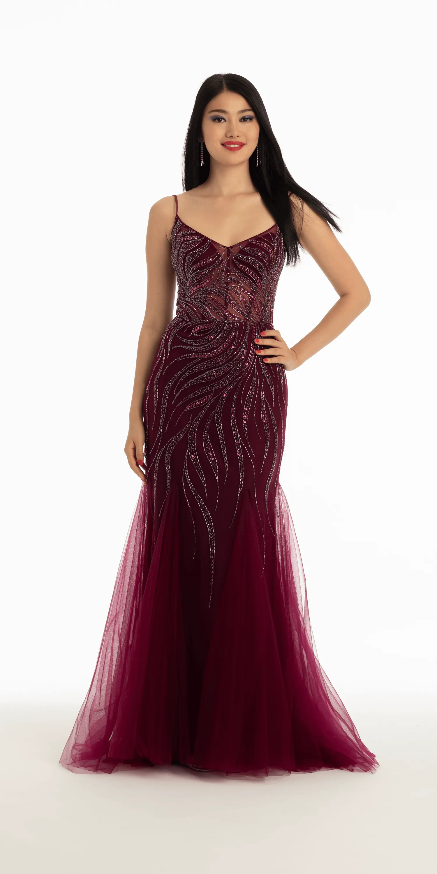 Vine Beaded Sweetheart Tulle Mermaid Dress with Godets