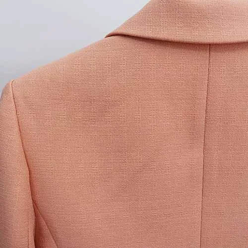 Women Coats Nude Pink Jacket Long Sleeves Blazer Breasted Coat