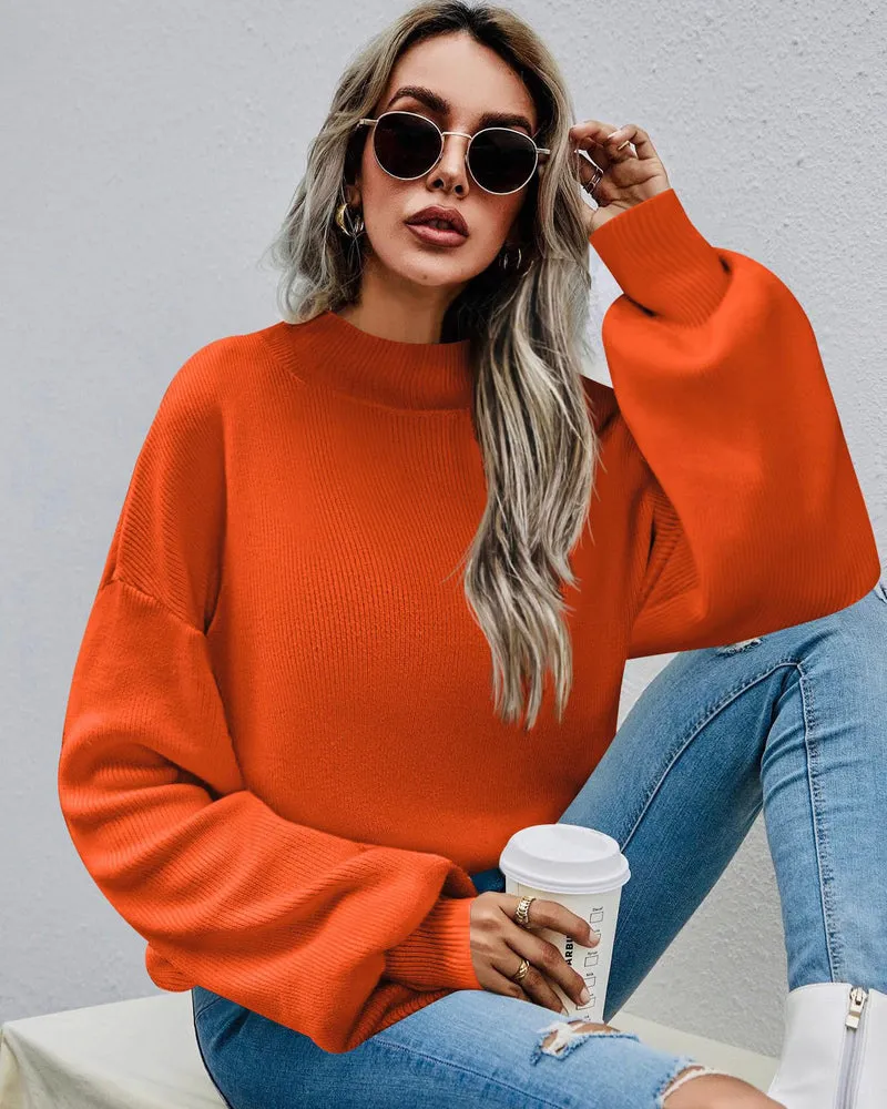 Zeagoo Women's 2023 Fall Fashion Turtleneck Sweaters Long Sleeve Lantern Ribbed Knit Chunky Loose Pullover Jumper Tops