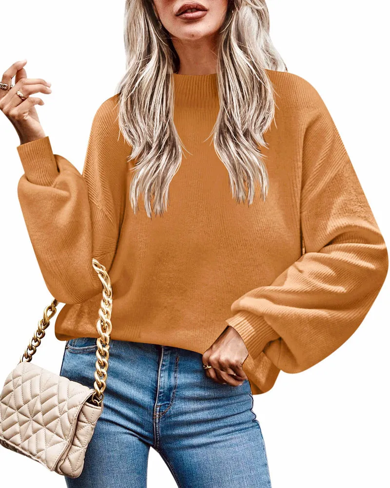 Zeagoo Women's 2023 Fall Fashion Turtleneck Sweaters Long Sleeve Lantern Ribbed Knit Chunky Loose Pullover Jumper Tops